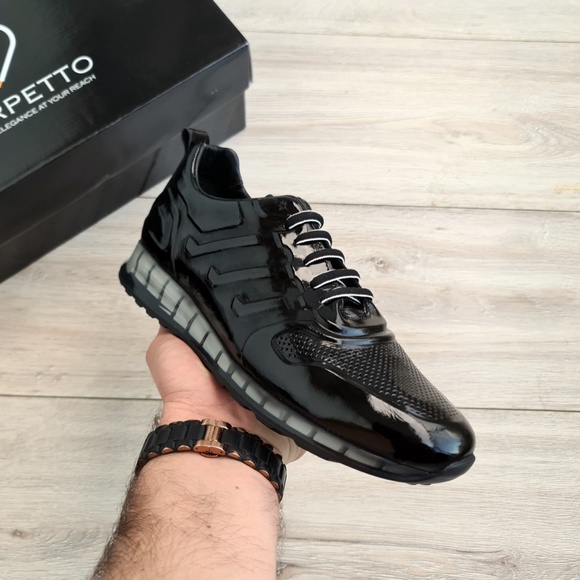 Black Patent Leather Sneakers for Men - Picture 6 of 7